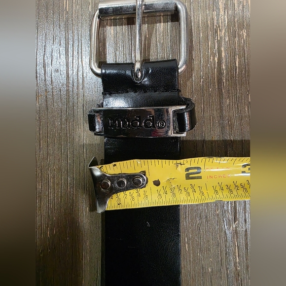 Vtg Mudd Black Leather Silver Rivet Punk Rock Emo Goth Belt XL 46'L - Picture 6 of 13